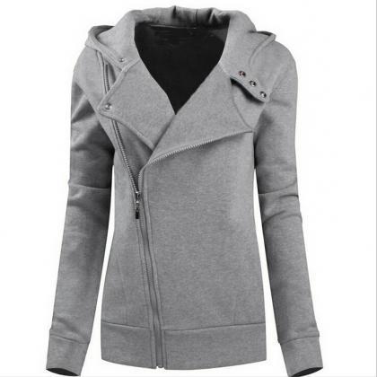 Fashion Zipper Solid Color Hooded Sweater 6681294