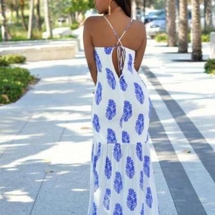 Strappy Sexy Backless Print Drees