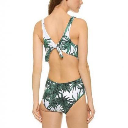 Palm Print Plunge V One-piece Swimsuit Featuring..