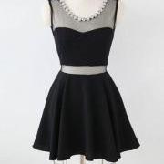Charming Short Little Black Dress With Mesh Insert