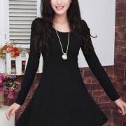 Fashion Elegant Long Sleeve Dress-Black ZX925BA