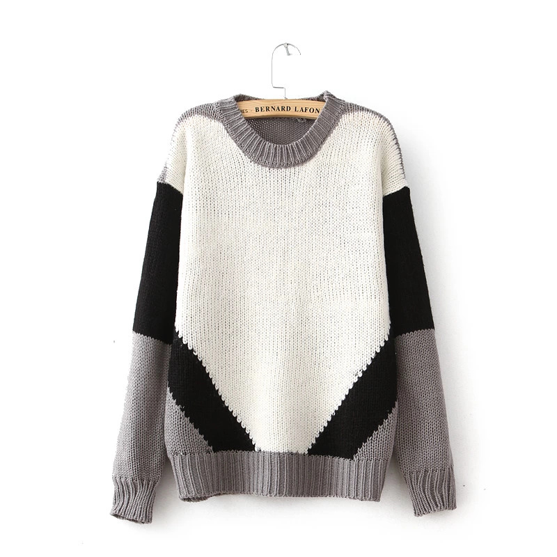 Geometric Spell Color Sweater Round Neck Long-sleeved Sweater BH1127B ...