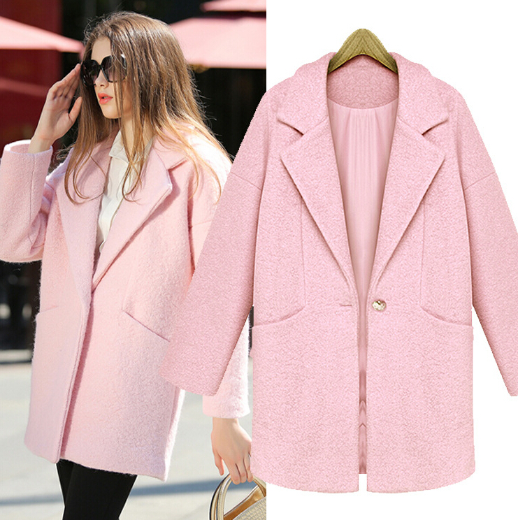 Cute Pink Lapel Woolen Coat 4190821