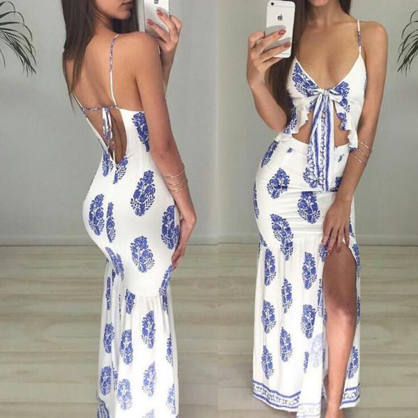 Strappy Sexy Backless Print Drees