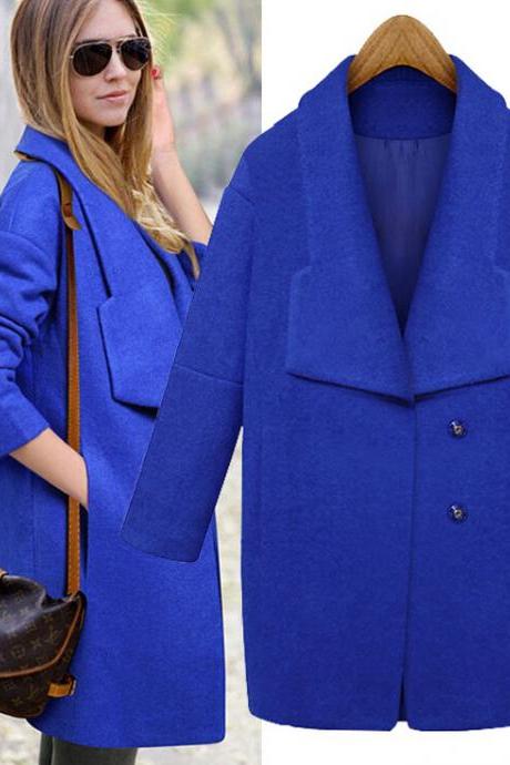 Korean Stylish Fleece Inside Hooded Coat With Pockets - Dark Blue on Luulla
