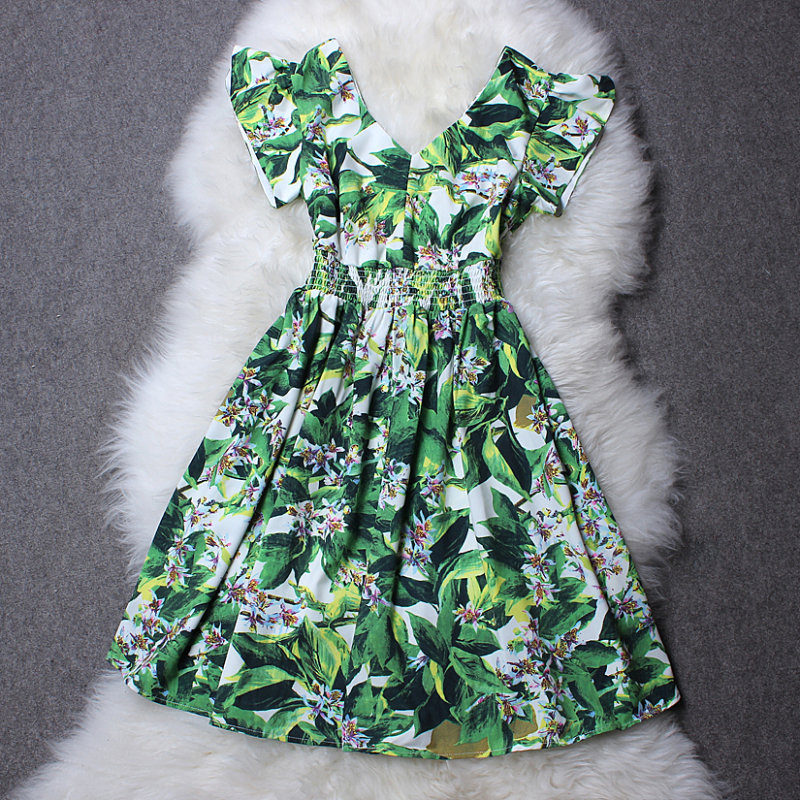 Stitching Printed Silk Dress Xxa621011 on Luulla